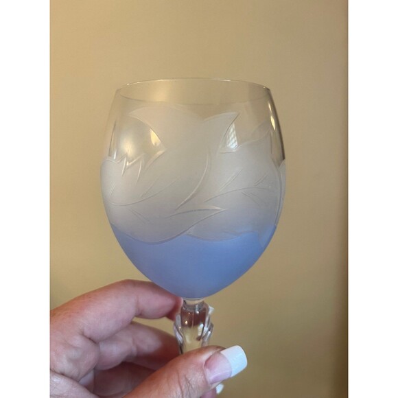 Beautiful Frosted Blue Etched Decanter and Wine Glasses - Picture 7 of 12